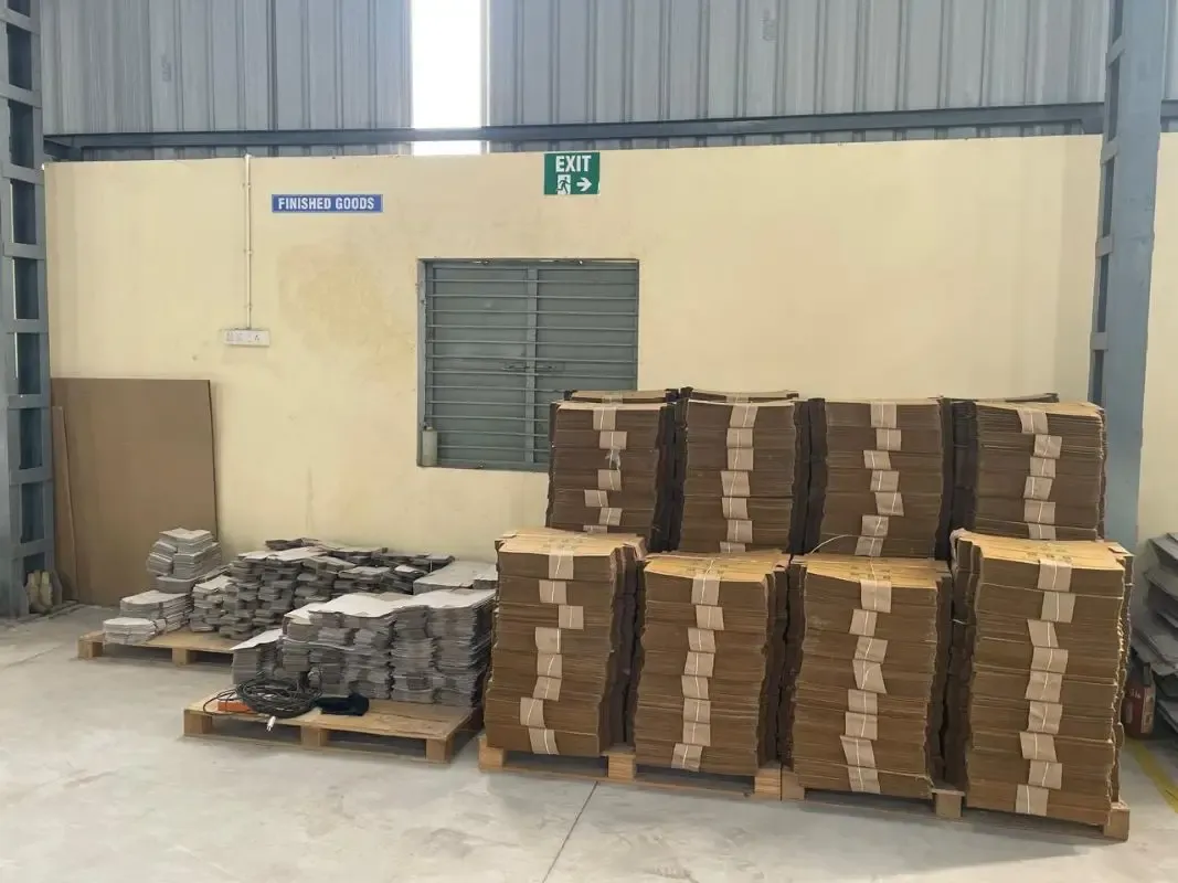 Warehoused finished corrugated boxes ready for dispatch