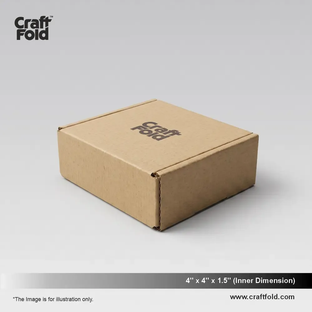 Compact Recycled Kraft E-Flute Mailer Box – 4x4x1.5 in – 4" x 4" x 1.5" E-Flute corrugated box
